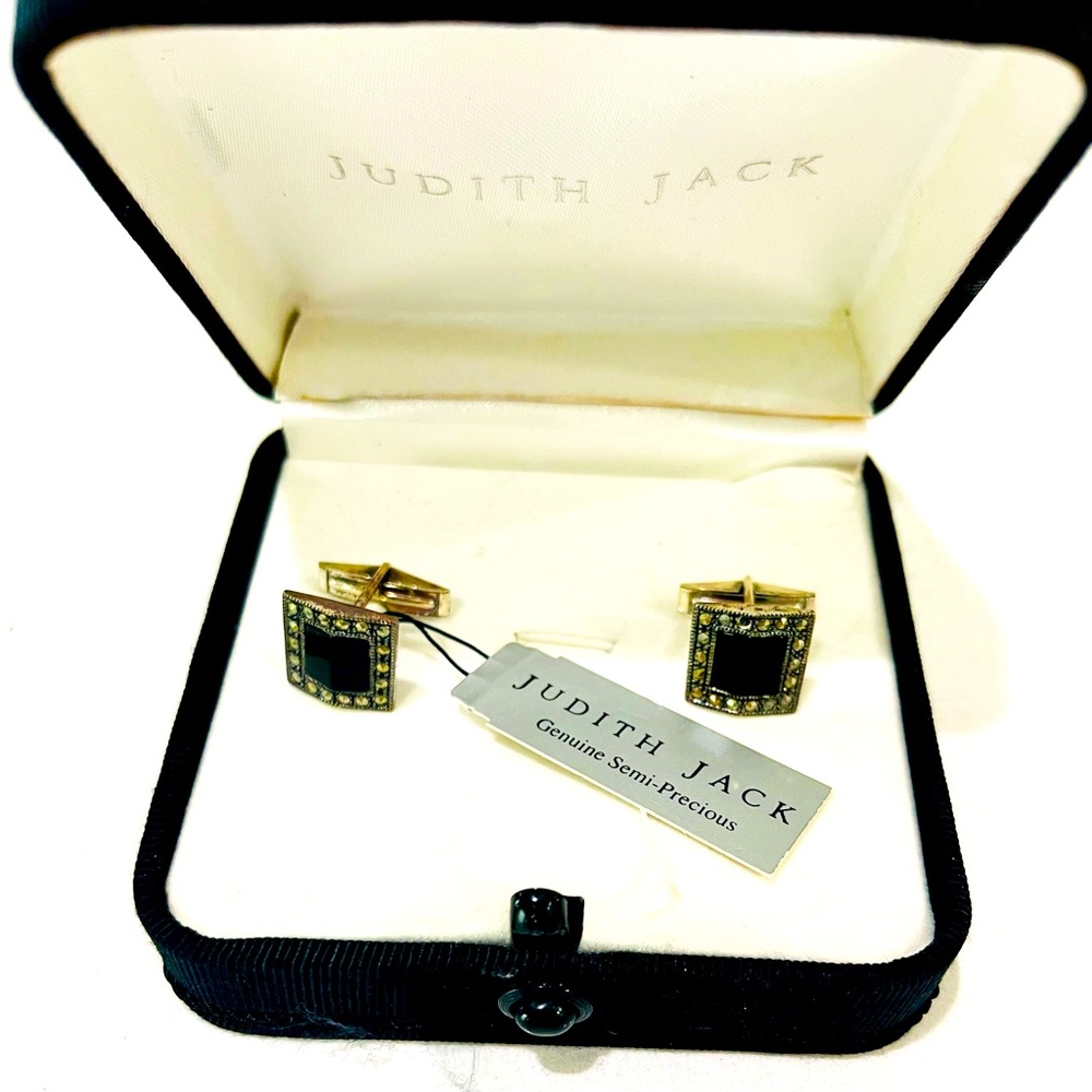 RARE NOS Judith Jack Sterling Silver, Onyx & Marcasite Cufflinks—Stunning!